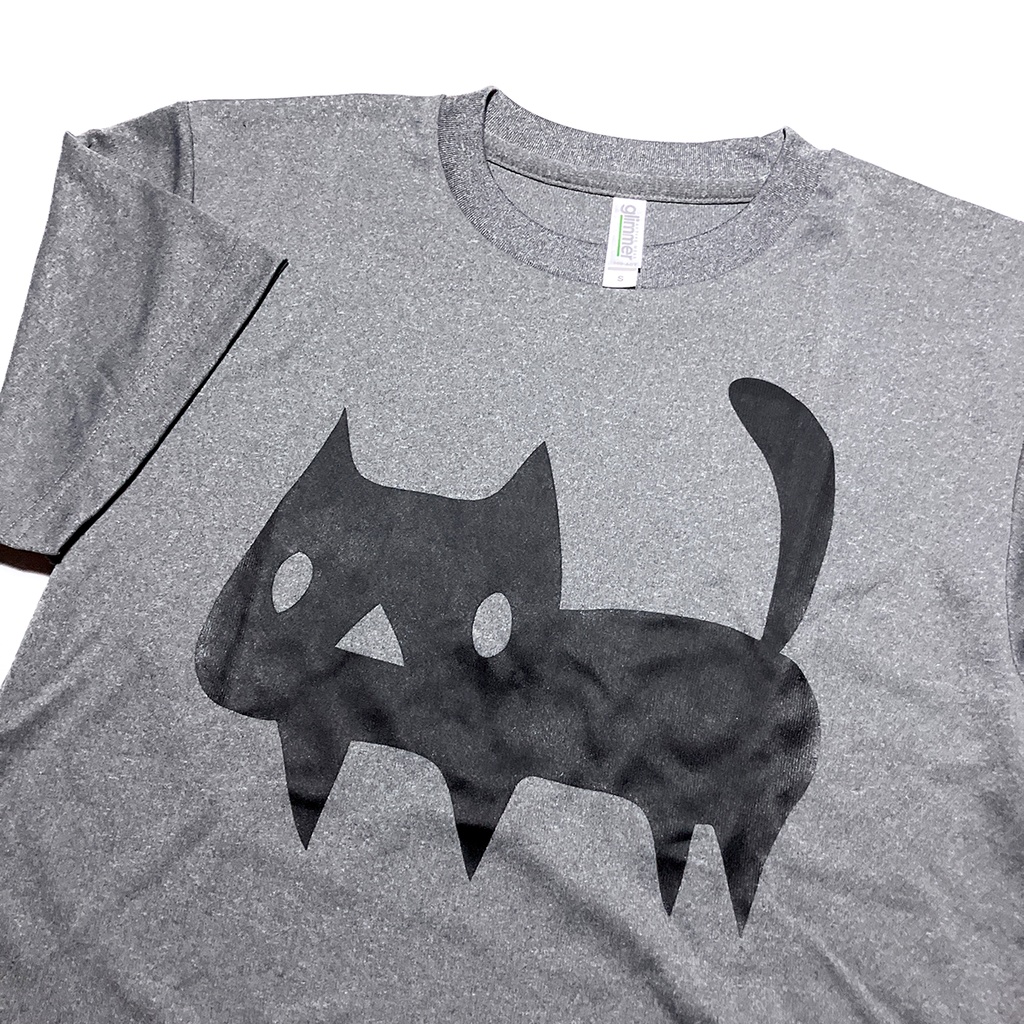 <速乾ドライ>【Sサイズ】大きな黒ネコTシャツ【901ミックスグレー】(あんしんBOOTHパック（匿名）で自宅から発送)
