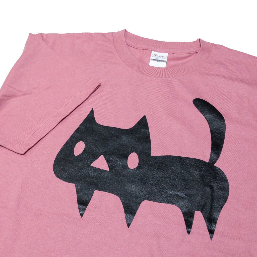 <綿100%>【Lサイズ】大きな黒ネコTシャツ 422フロスティコーラル(BOOTHパック（匿名）で自宅から発送)
