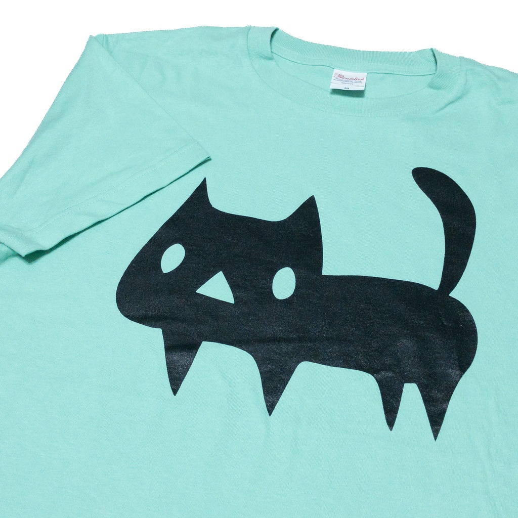 <綿100%>【Mサイズ】大きな黒ネコTシャツ 195アイスグリーン(BOOTHパック（匿名）で自宅から発送)