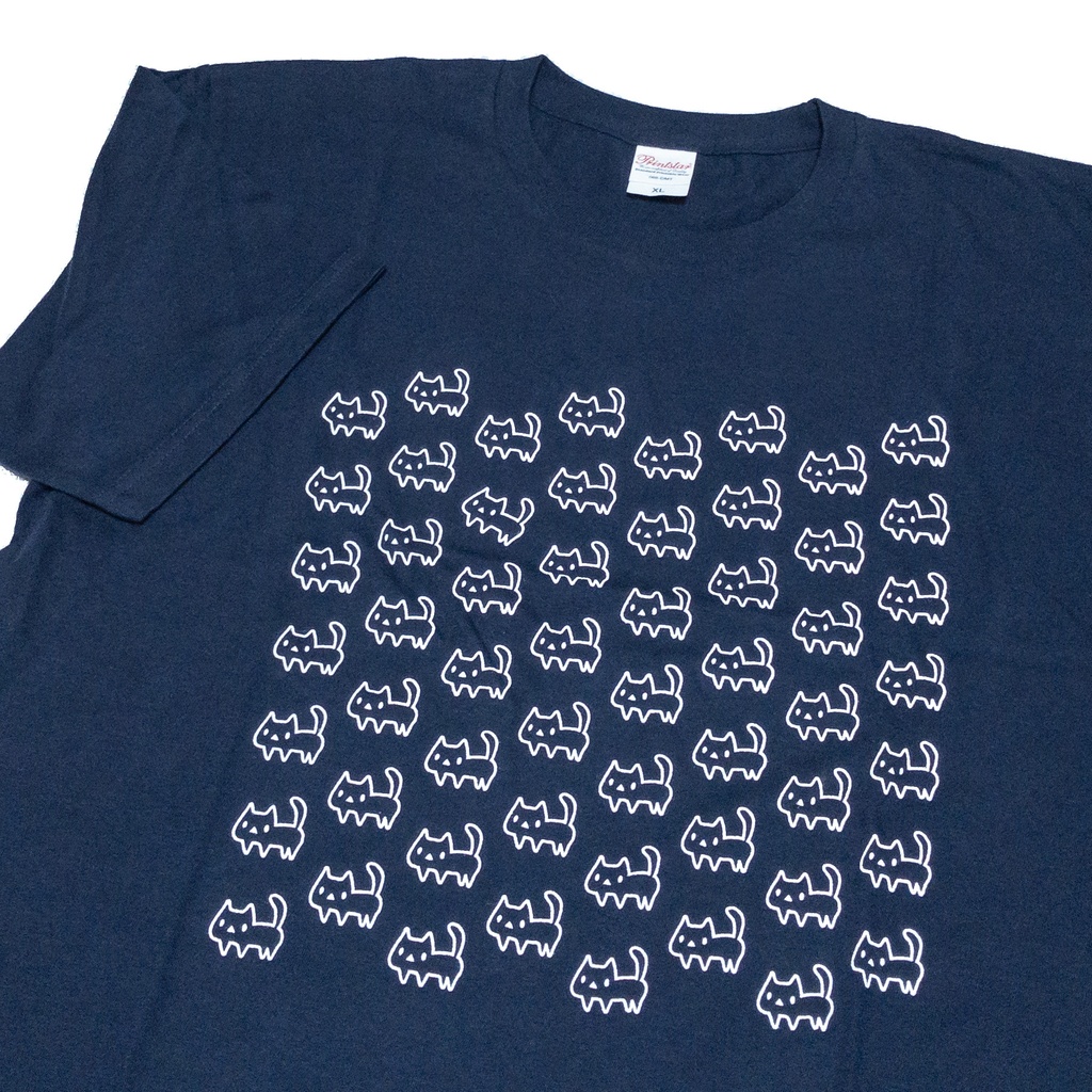 <綿100%(本体)>【XLサイズ】ネコいっぱいTシャツ【167メトロブルー】(BOOTHパック(匿名)で自宅から発送)