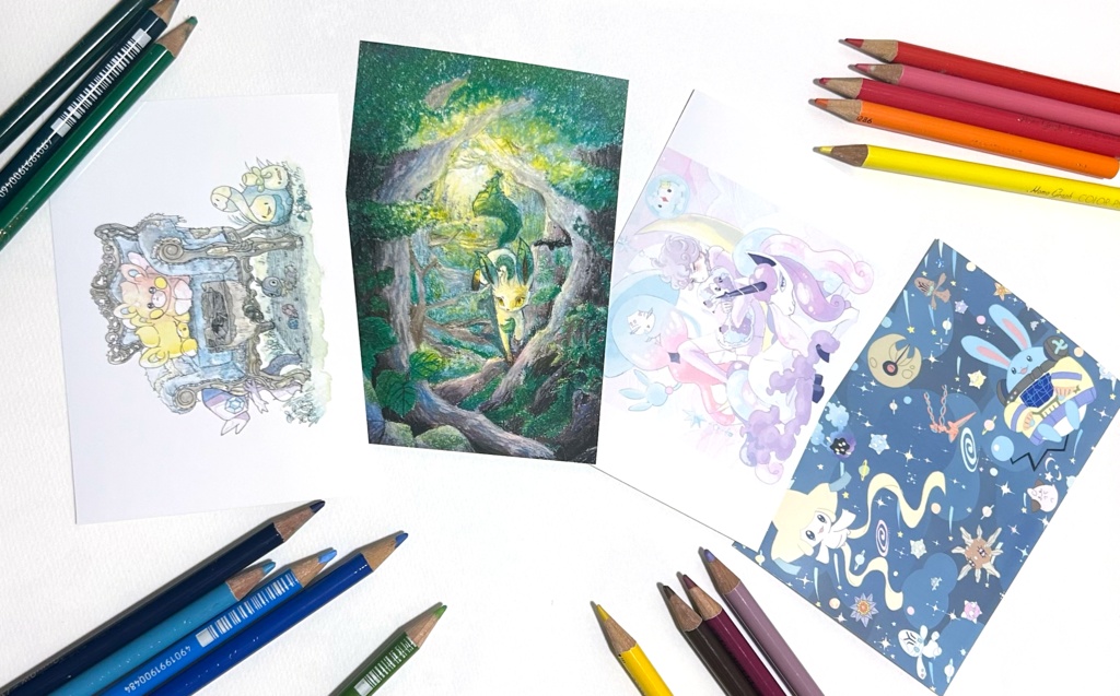 ポストカード 背景付きポケモンイラスト