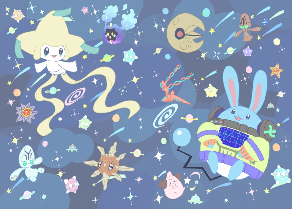 ポストカード 背景付きポケモンイラスト