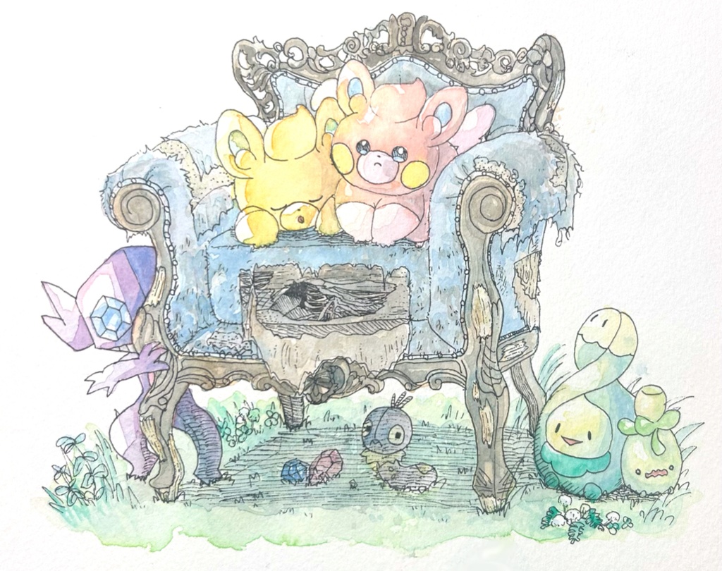 ポストカード 背景付きポケモンイラスト