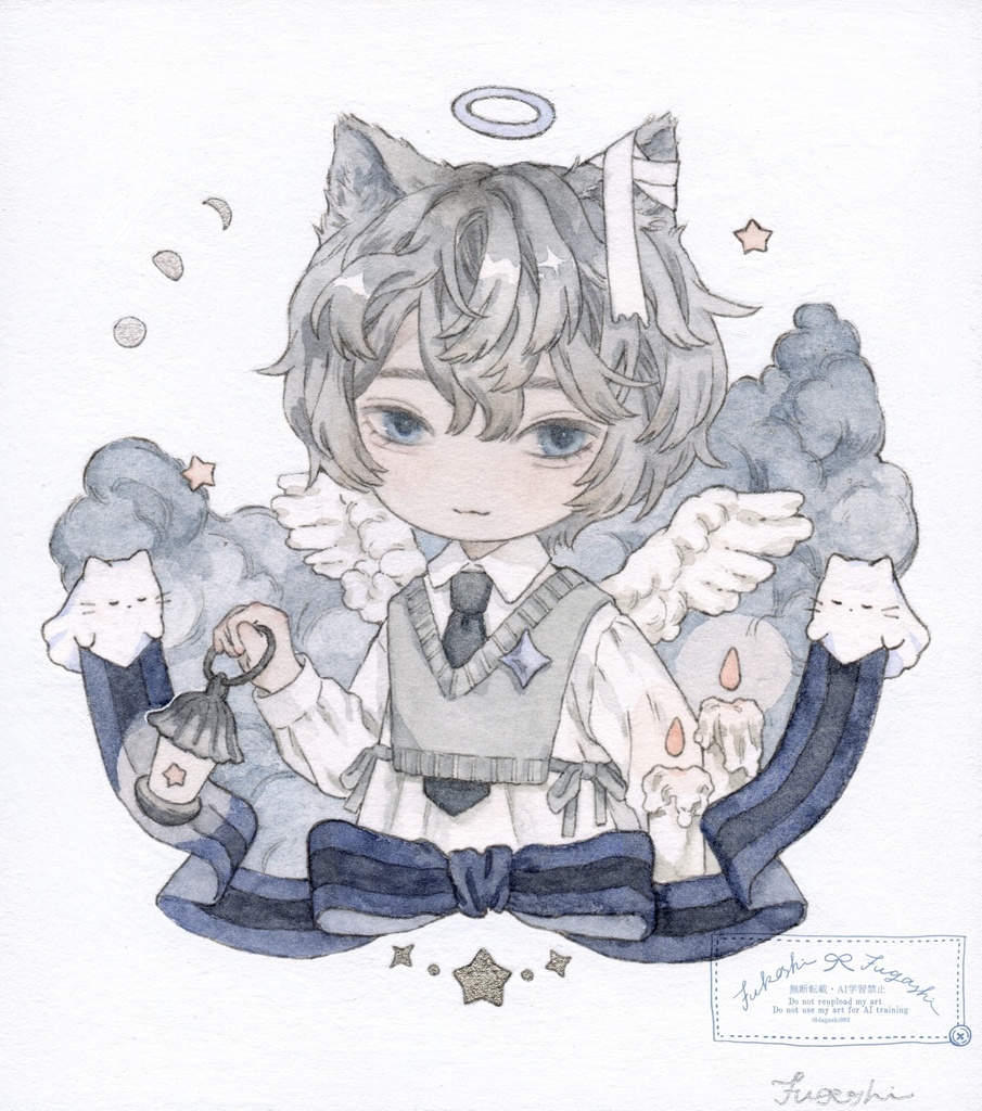 1/4色紙「猫天使くん」