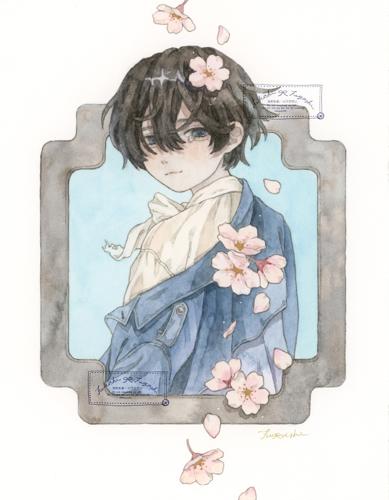額装原画「花降って」