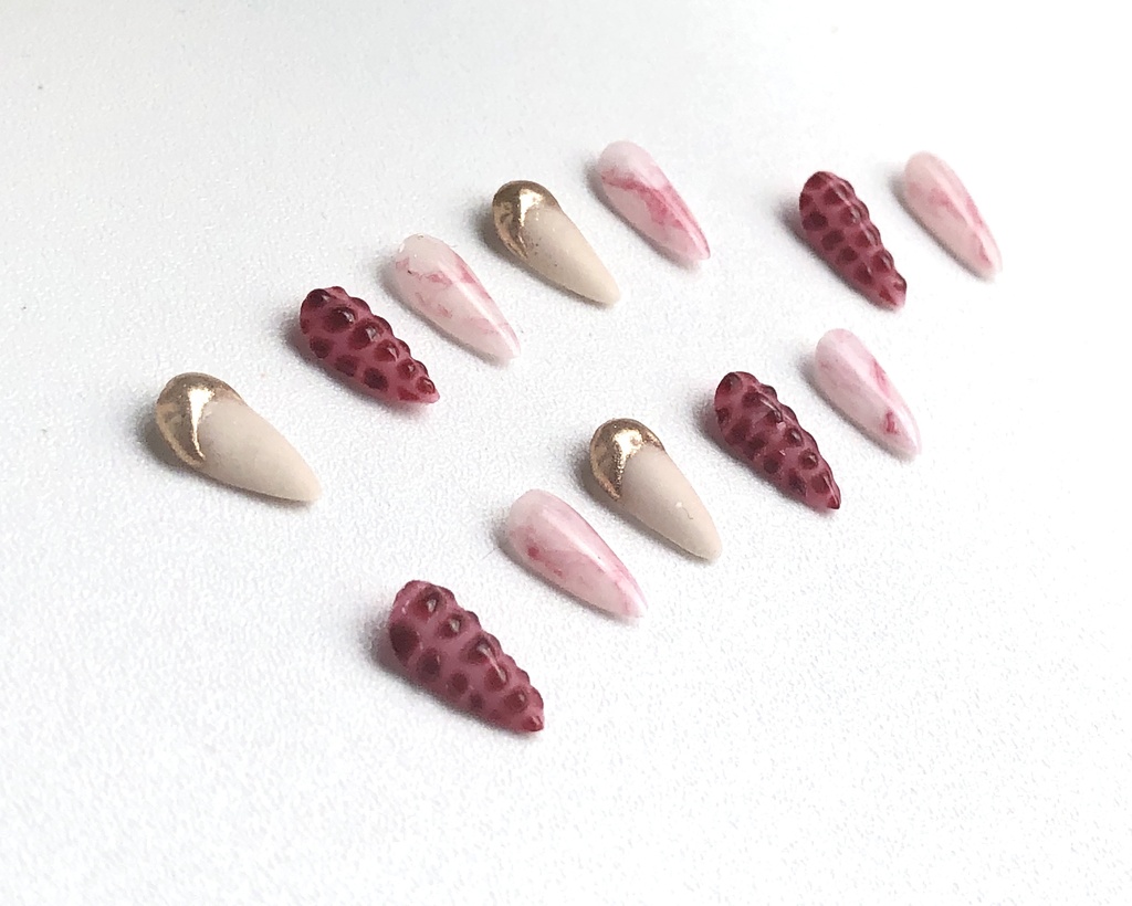 No-26 ドール用ネイル ピンククロコダイルデザインチップ