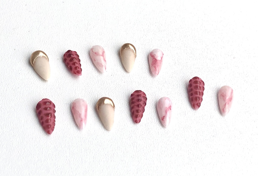 No-26 ドール用ネイル ピンククロコダイルデザインチップ