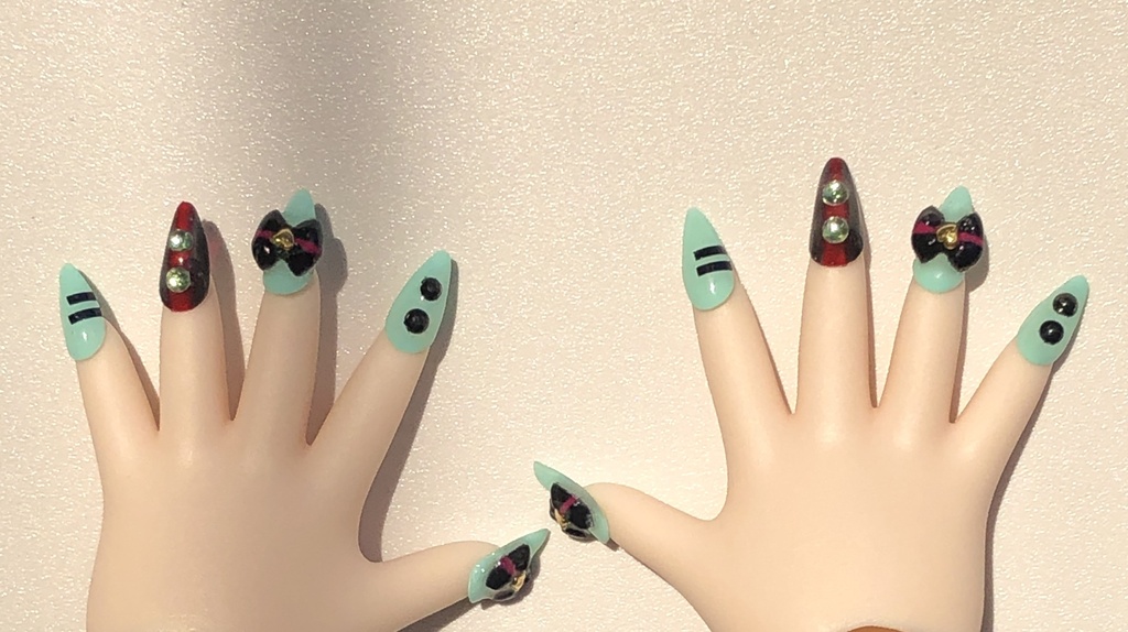 No-27 ドール用 青緑カラーデザインネイル