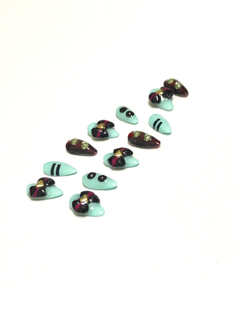 No-27 ドール用 青緑カラーデザインネイル