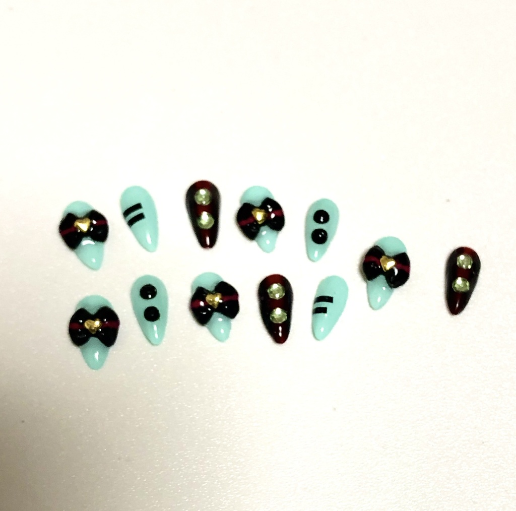 No-27 ドール用 青緑カラーデザインネイル