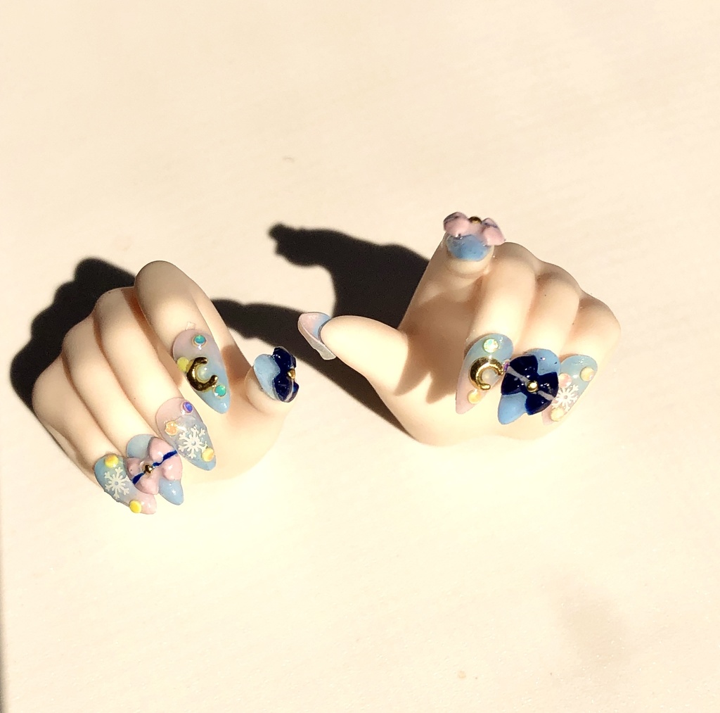 Nn-28 ドール用 青雪デザインネイルチップ