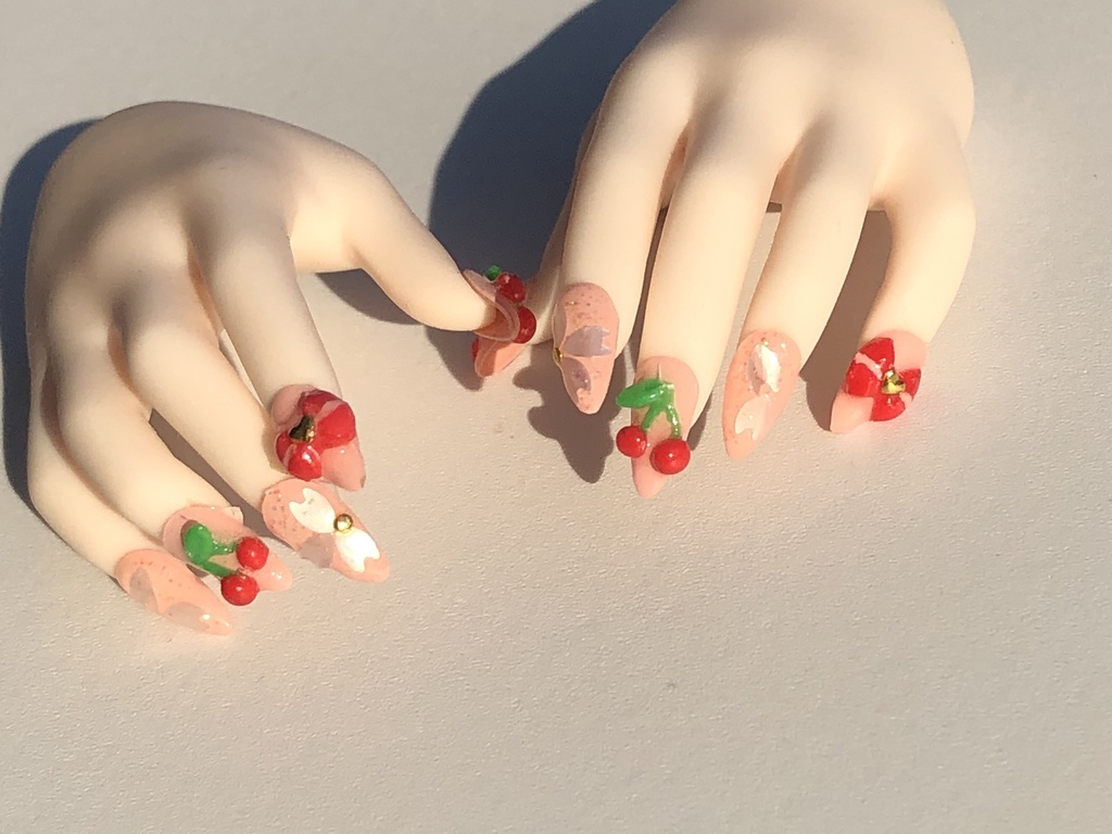 No-29 匿名発送 ドール用 ピンクさくらデザインネイルチップ