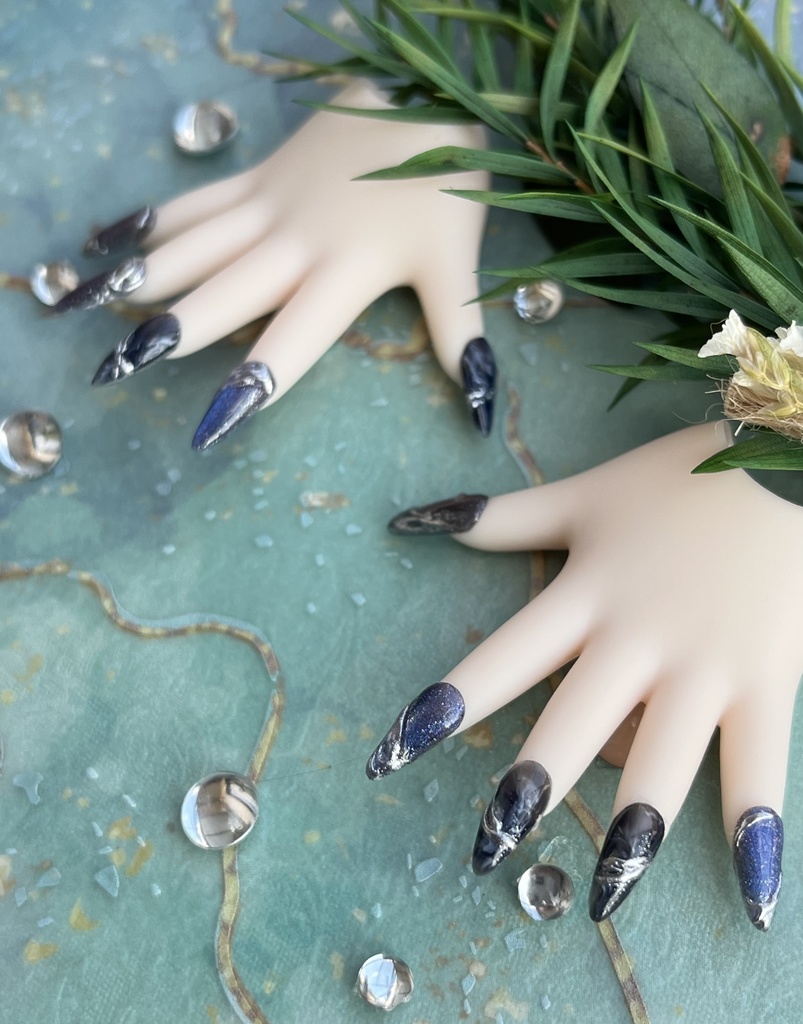 No-36 匿名発送 ドール用ネイルチップ マグネット、ミラーデザイン