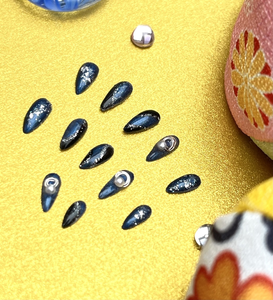 NO-39ドール用ネイルチップ 紺×黒和風