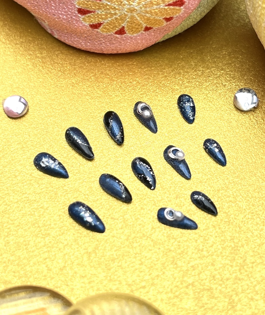 NO-39ドール用ネイルチップ 紺×黒和風