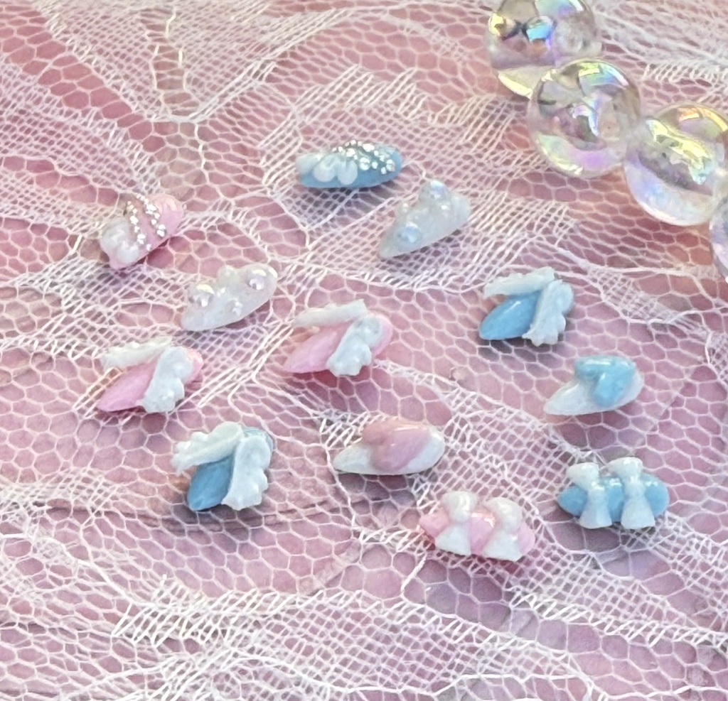 NO-40ドール用ネイルチップ ピンク&ブルー羽根