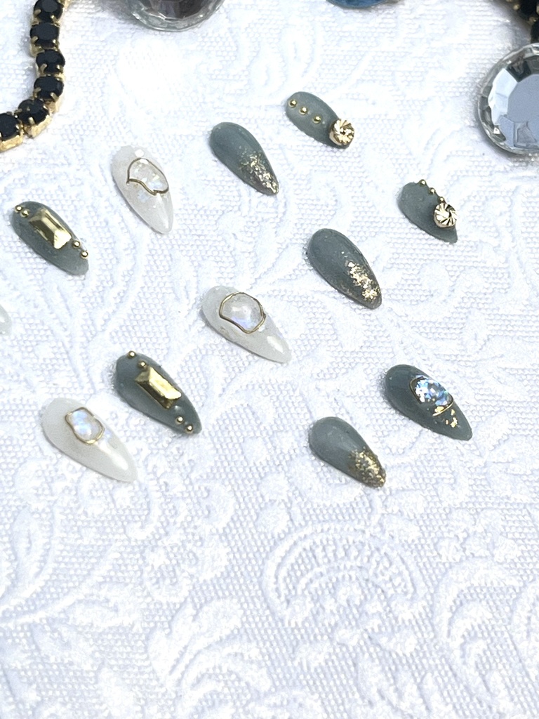 NO-41匿名発送ドール用ネイルチップ グリーン×ホワイト