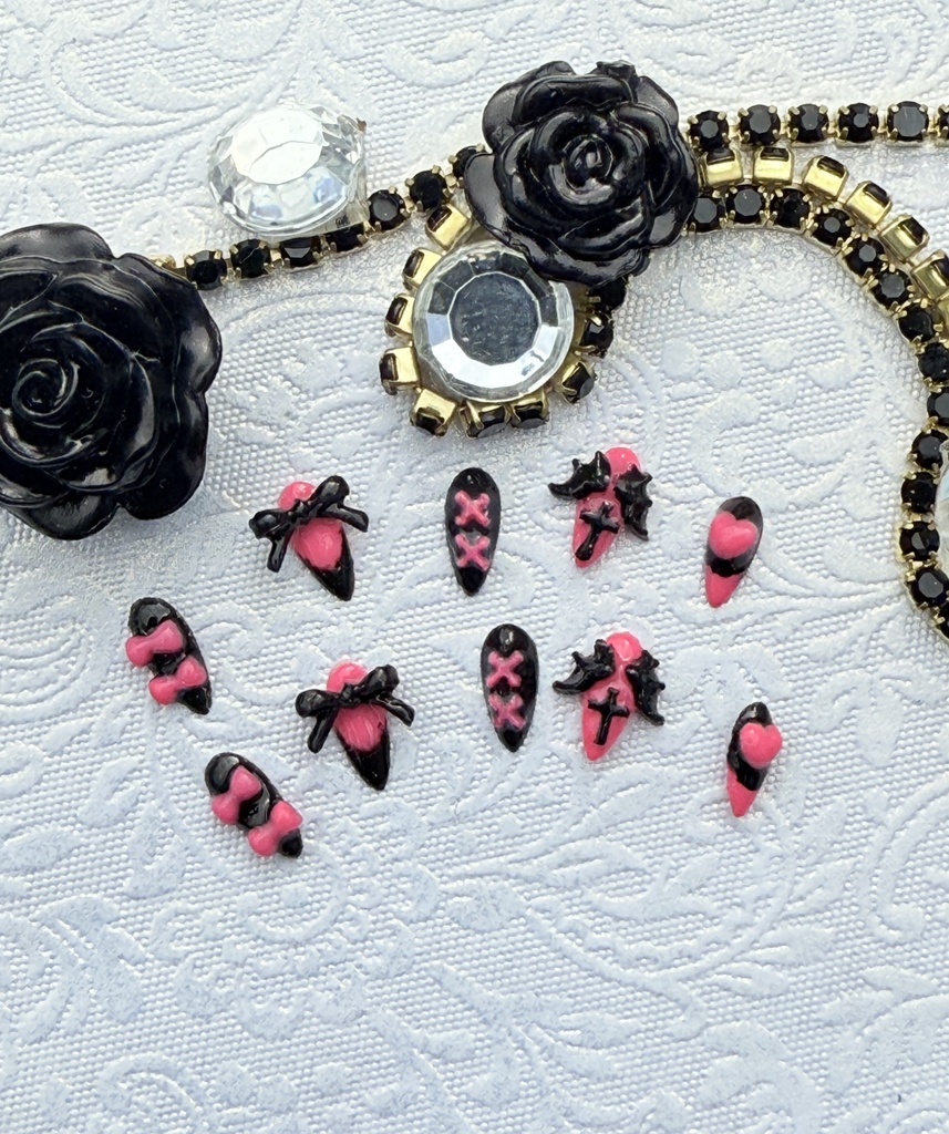 NO-47ドールネイルチップ 小悪魔ピンク×ブラック