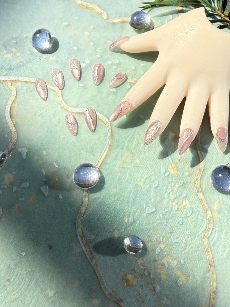 NO-48匿名発送ドールネイル　ピンクラメ×マグネット