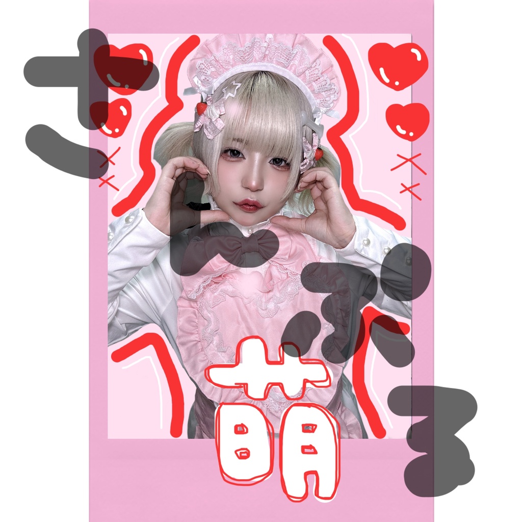 落書きチェキ-ピンクメイド服衣装-