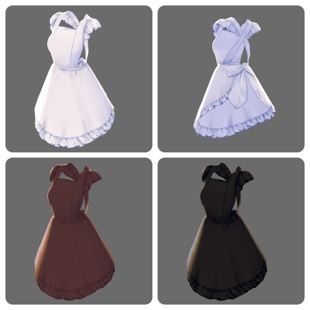 フリルエプロン Frill apron /11 colors and 4 line colors【#Vroid 正式版カスタムアイテム対応】