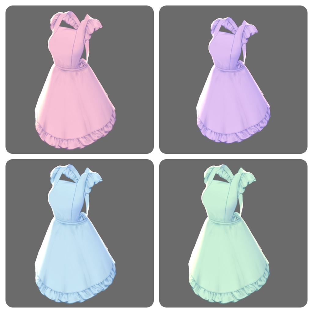 フリルエプロン Frill apron /11 colors and 4 line colors【#Vroid 正式版カスタムアイテム対応】
