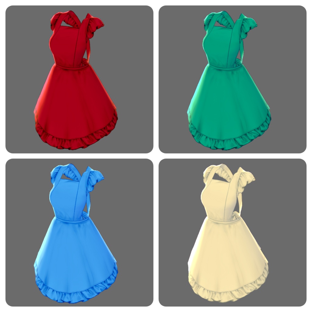 フリルエプロン Frill apron /11 colors and 4 line colors【#Vroid 正式版カスタムアイテム対応】