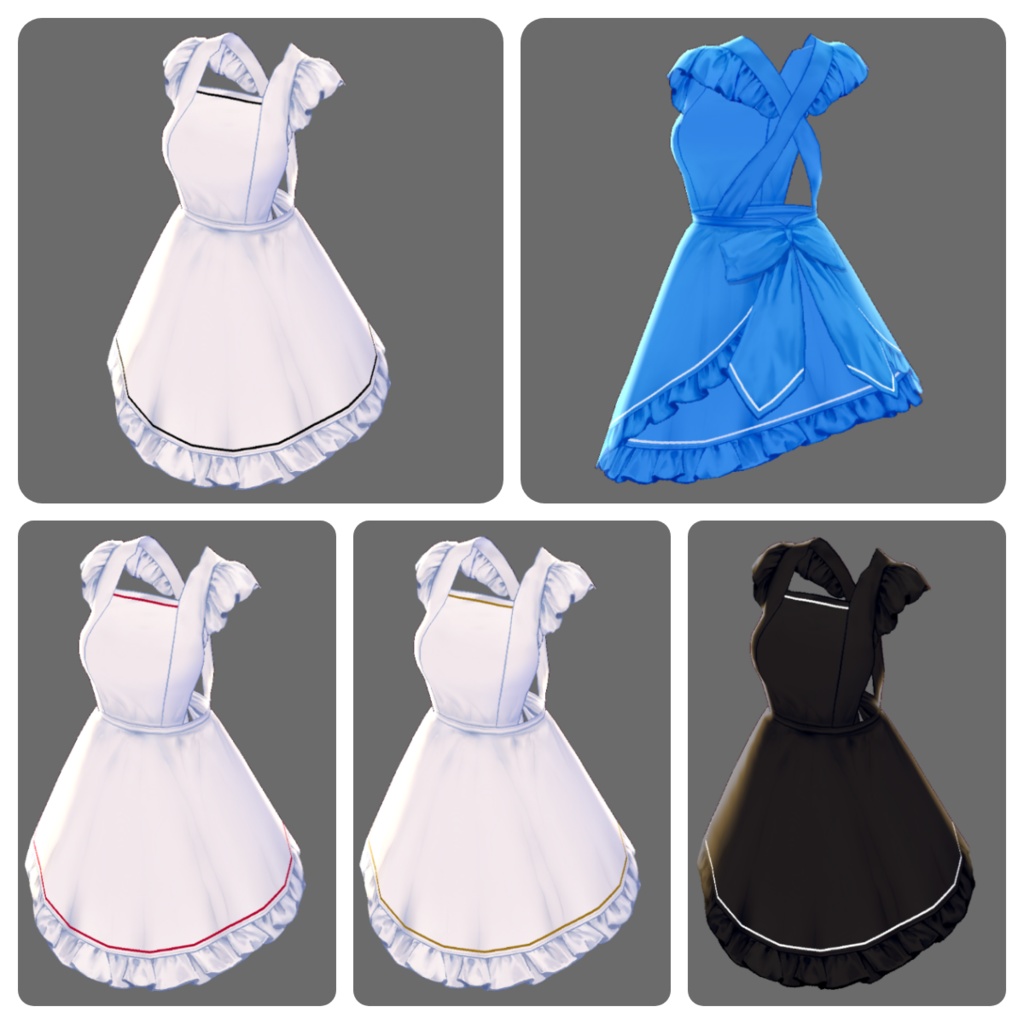 フリルエプロン Frill apron /11 colors and 4 line colors【#Vroid 正式版カスタムアイテム対応】
