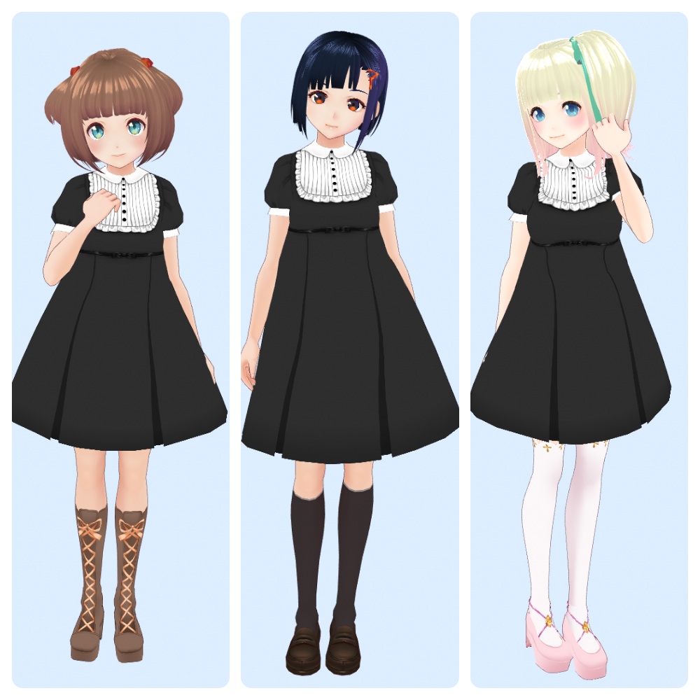 ヨーク切り替えAラインワンピース 11色/A line dress【#Vroid 正式版対応】