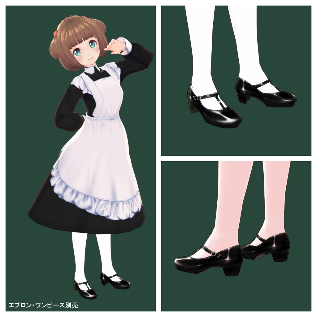 【Vroid正式版対応】Tストラップエナメルパンプス 10色 T-strap shoes【#Vroid】