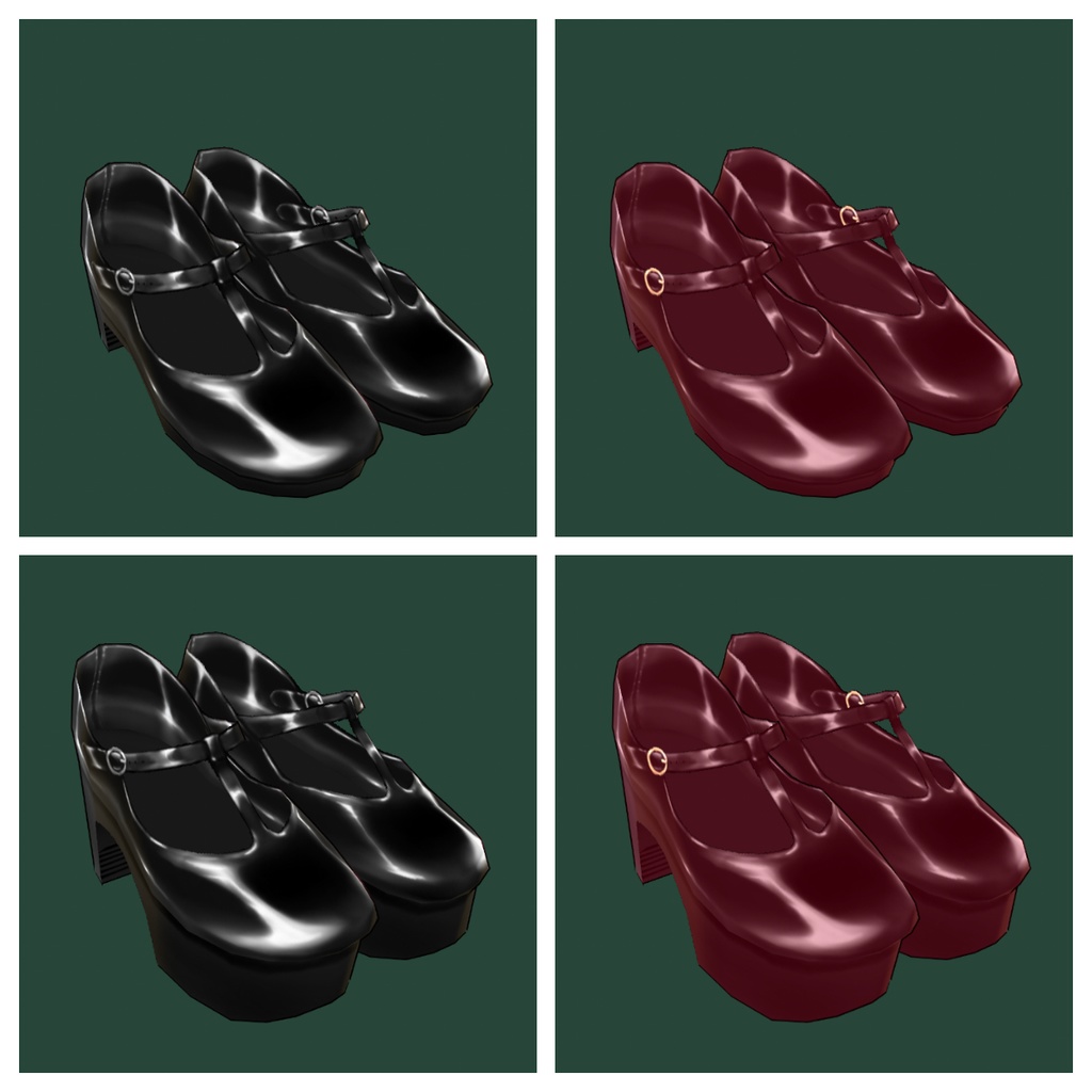 【Vroid正式版対応】Tストラップエナメルパンプス 10色 T-strap shoes【#Vroid】