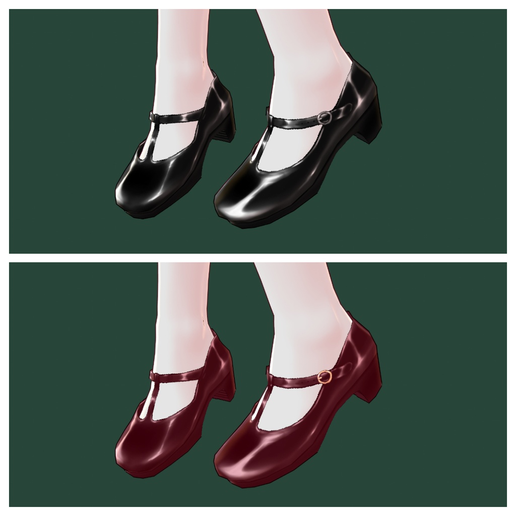 【Vroid正式版対応】Tストラップエナメルパンプス 10色 T-strap shoes【#Vroid】