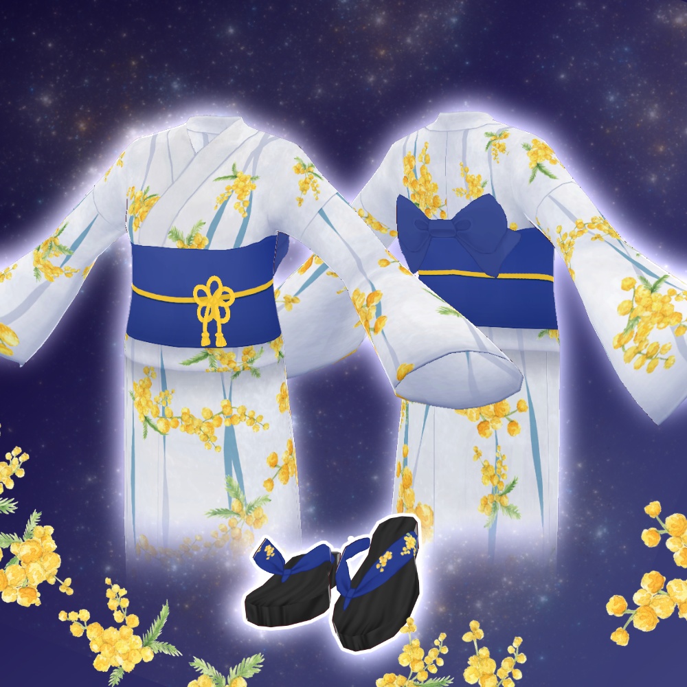 ミモザ柄浴衣 Yukata mimosa #Vroid #風見商店