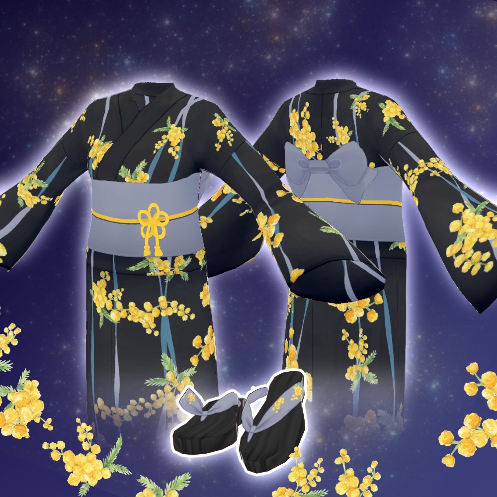 ミモザ柄浴衣 Yukata mimosa #Vroid #風見商店