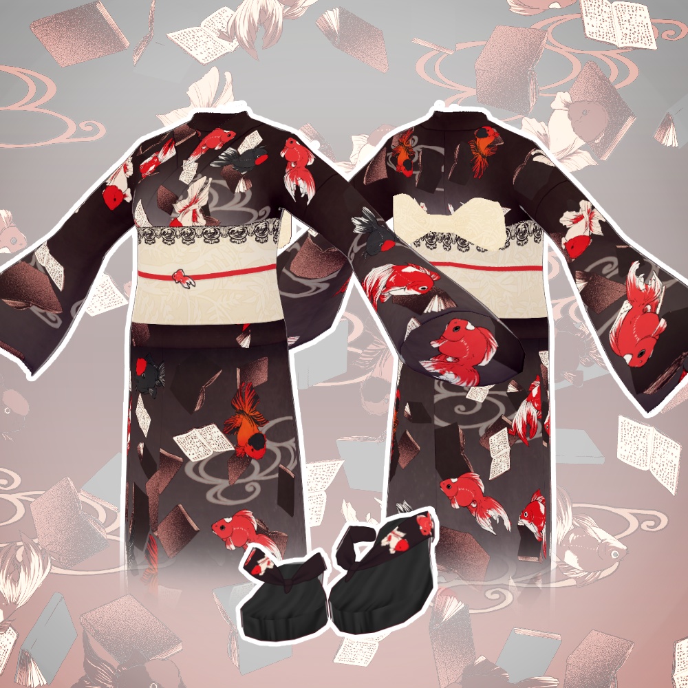 本と金魚の浴衣 Yukata books and goldfish 【#Vroid正式版 #Vroid】