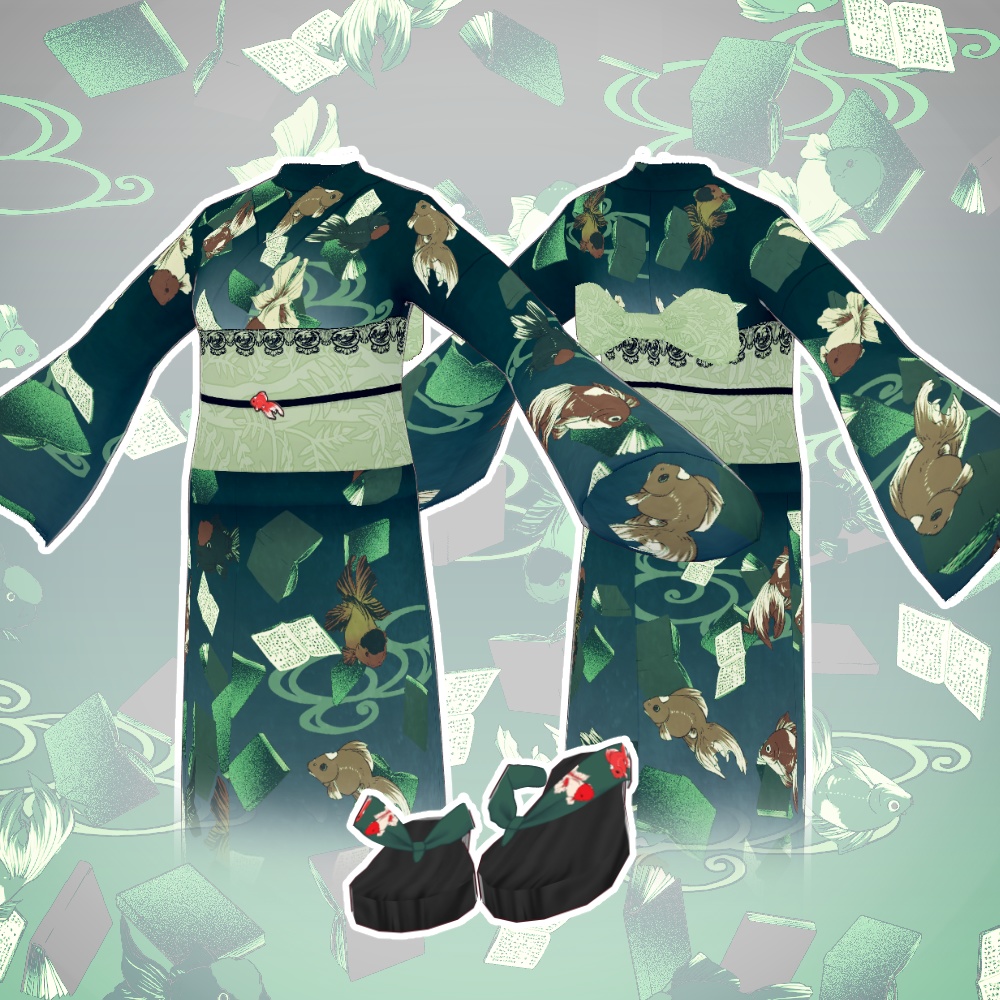 本と金魚の浴衣 Yukata books and goldfish 【#Vroid正式版 #Vroid】