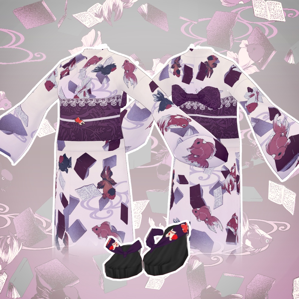 本と金魚の浴衣 Yukata books and goldfish 【#Vroid正式版 #Vroid】