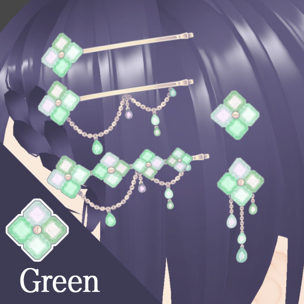 紫陽花と雫のアクセサリーセット #VRoid #風見商店