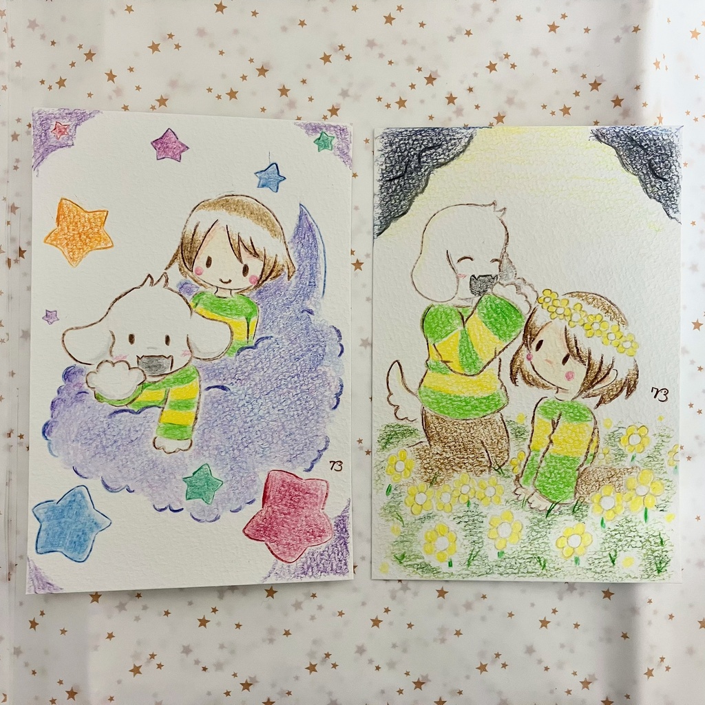 【UNDERTALE】アズリエル×キャラ　ポストカード色鉛筆原画