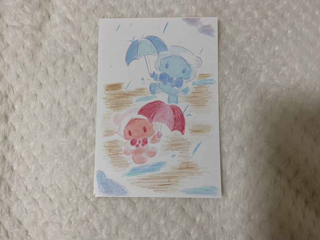 クマ×雨　ポストカード原画(色鉛筆)