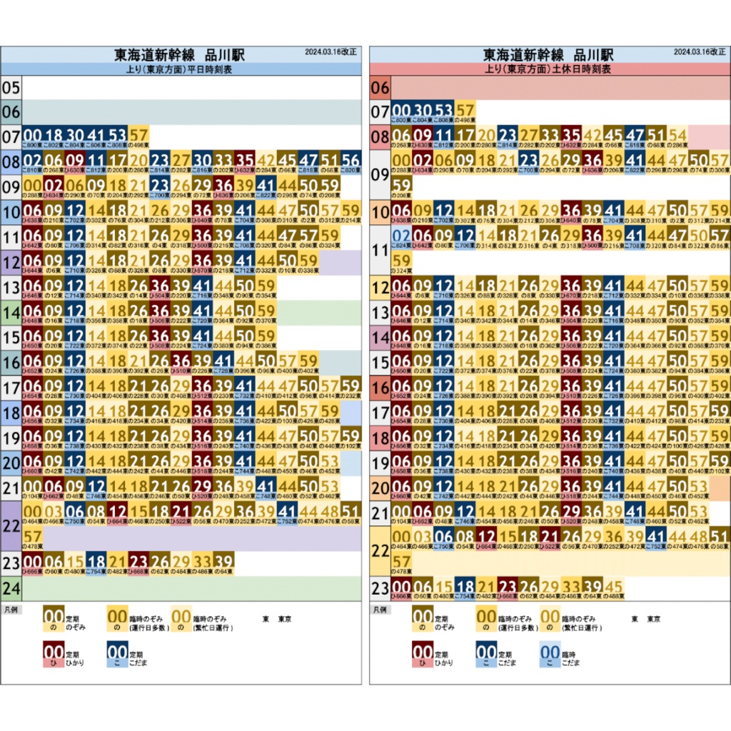 【10枚セット】東海道新幹線品川駅 オリジナルポケット時刻表 2024.03.16改正