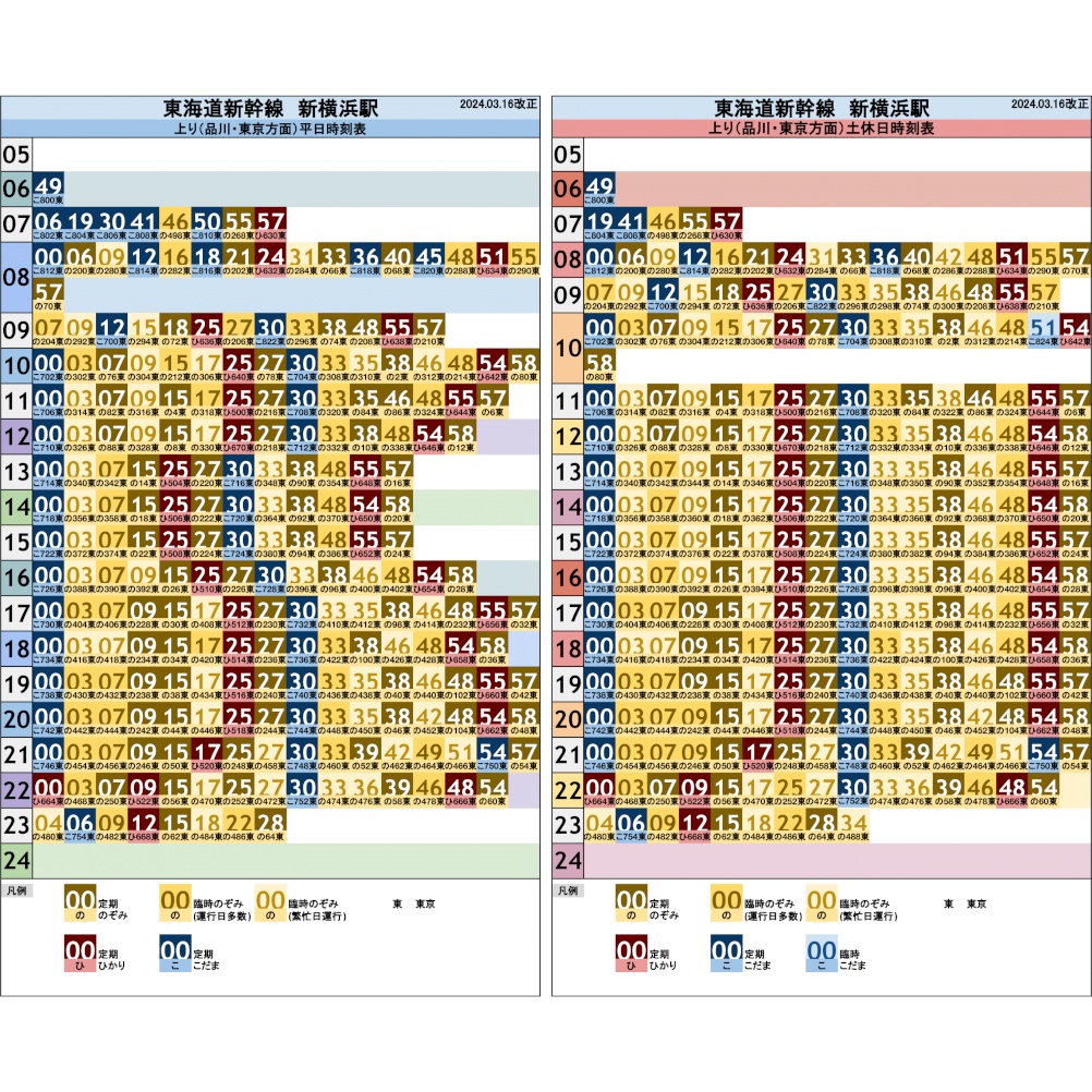 【3枚セット】東海道新幹線新横浜駅 オリジナルポケット時刻表 2024.03.16改正