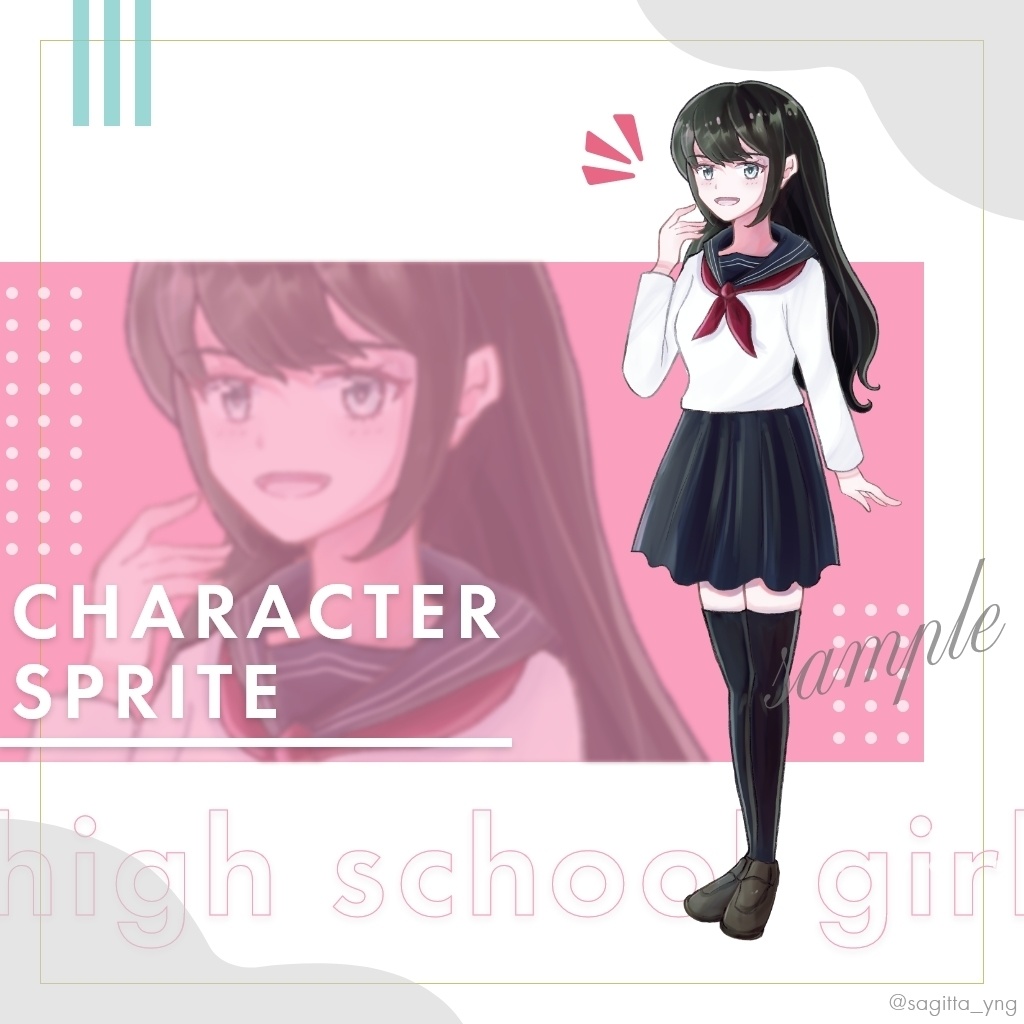 女子高生の立ち絵イラスト【表情差分6種類セットあり】