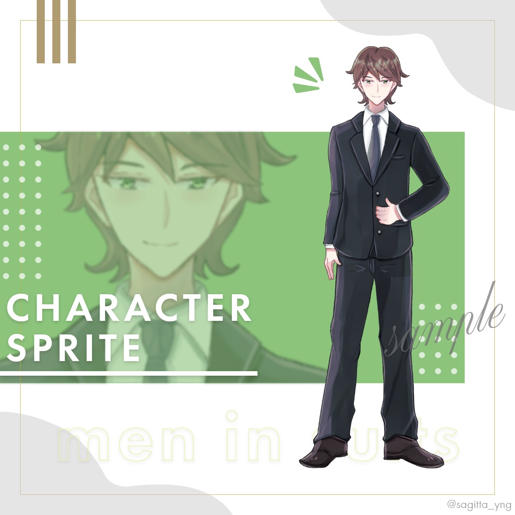 スーツの男性の立ち絵イラスト【表情差分6種類セットあり】