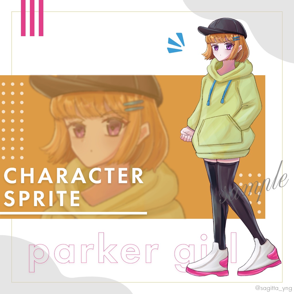 パーカーの女の子の立ち絵イラスト【表情差分6種類セットあり】