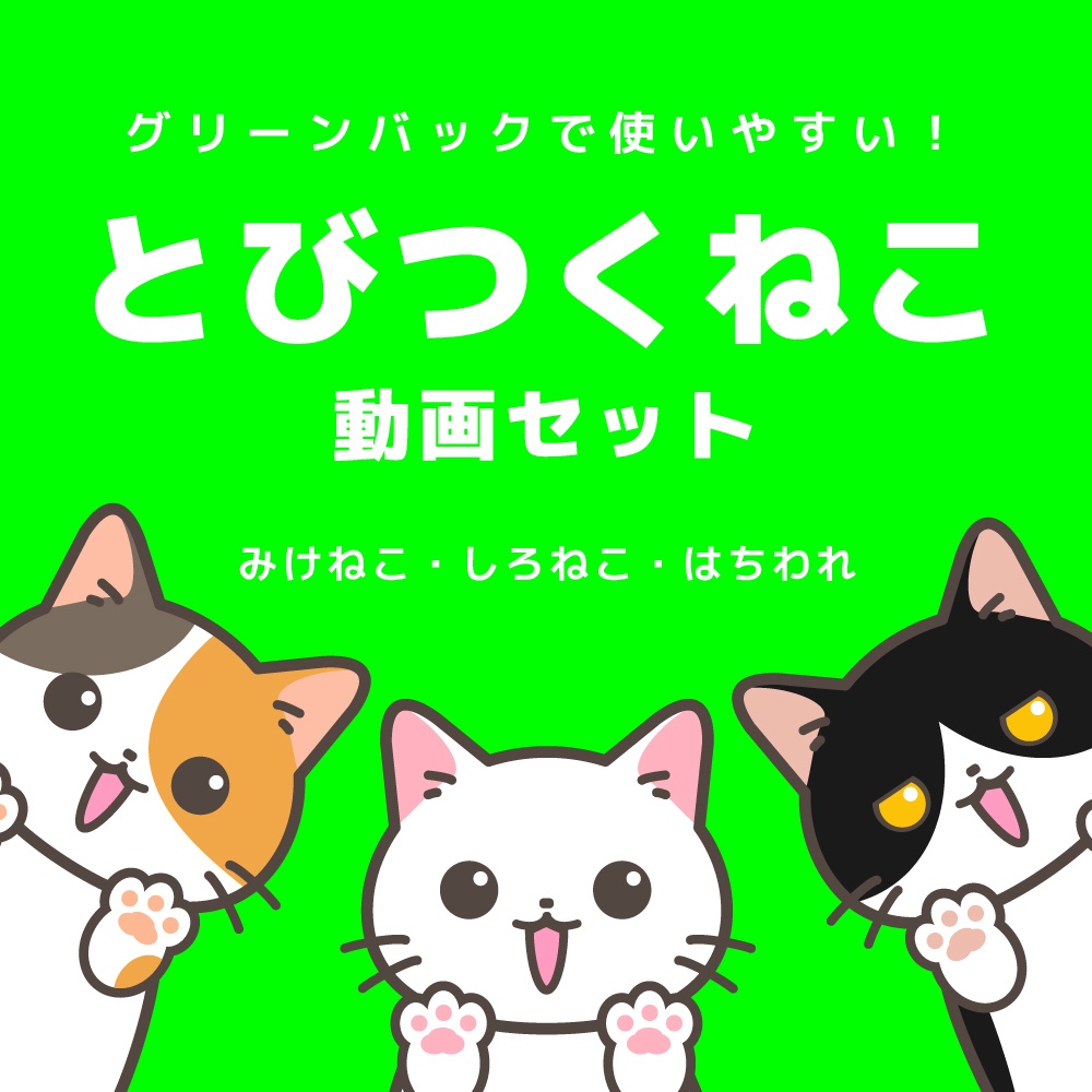 【とびつくねこ】動画素材セット(みけねこ・しろねこ・はちわれ)