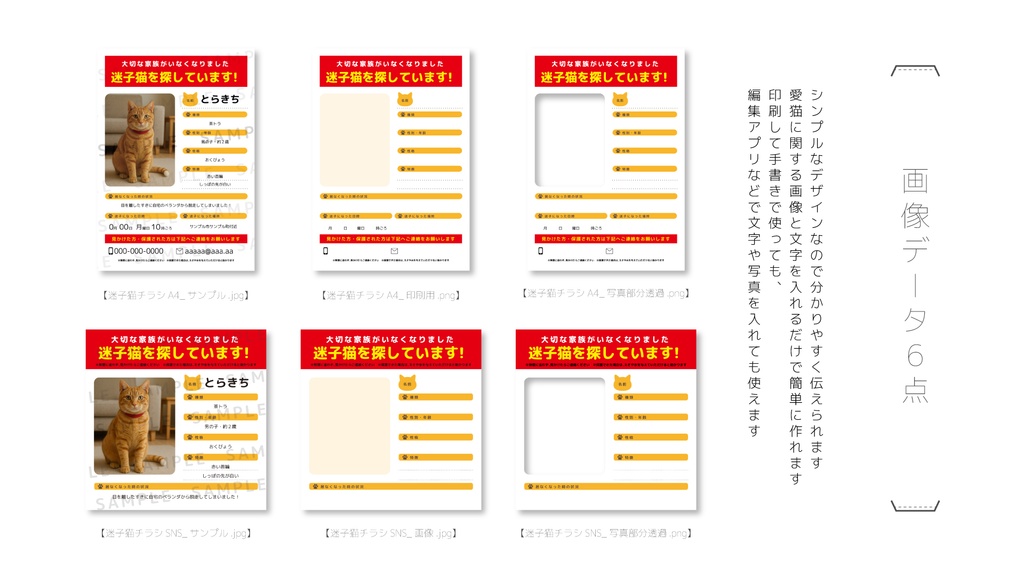迷子猫チラシテンプレート素材【すぐ使えるA4・SNSサイズ/画像・AIデータ対応】