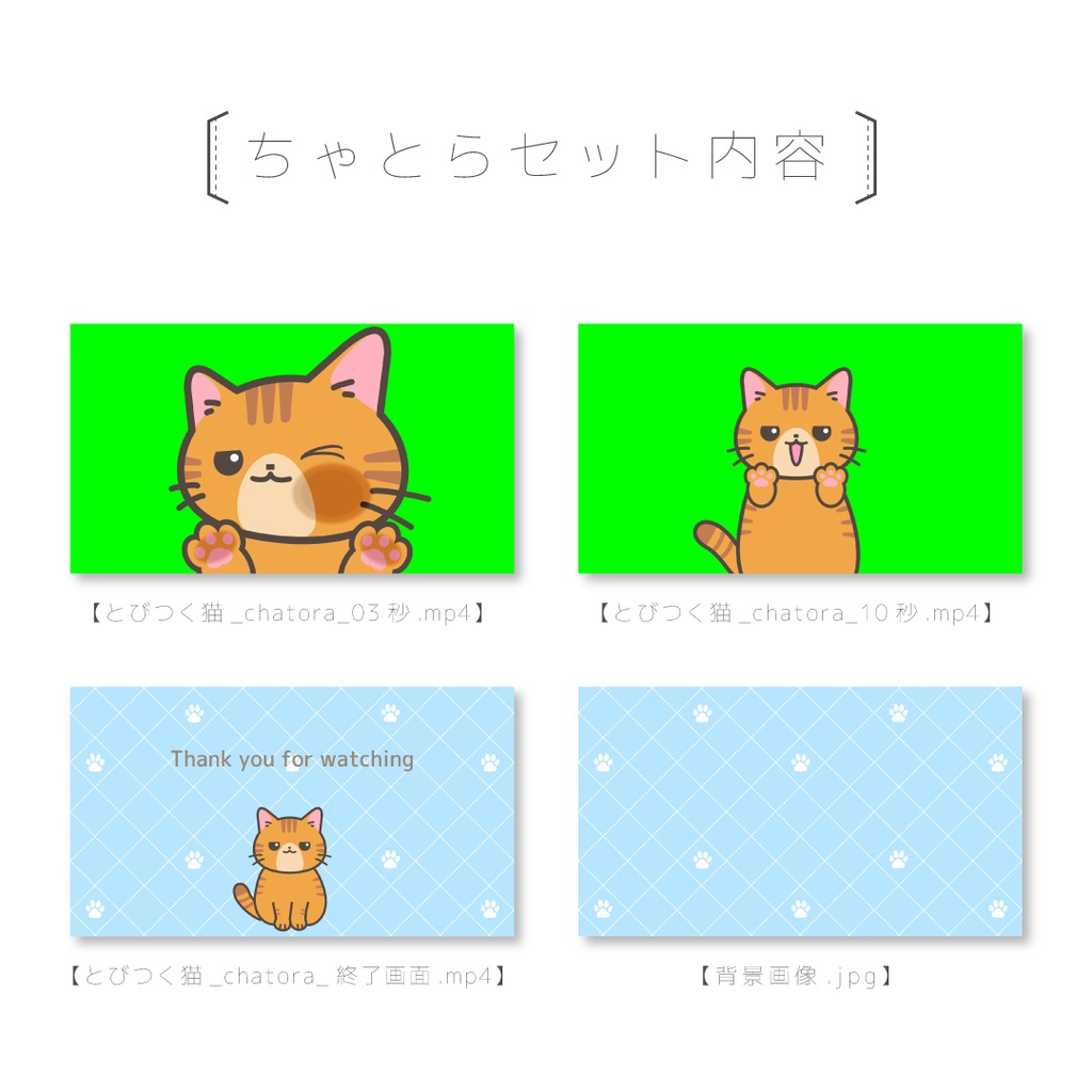 【とびつくねこ】動画素材セット(はいねこ・ちゃとら・くろねこ)