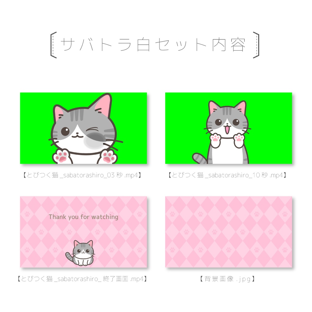 【とびつくねこ】動画素材セット(茶トラ白・キジトラ白・サバトラ白)