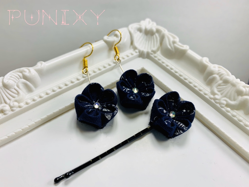 つまみ細工☆ピアス、ヘアピンセット